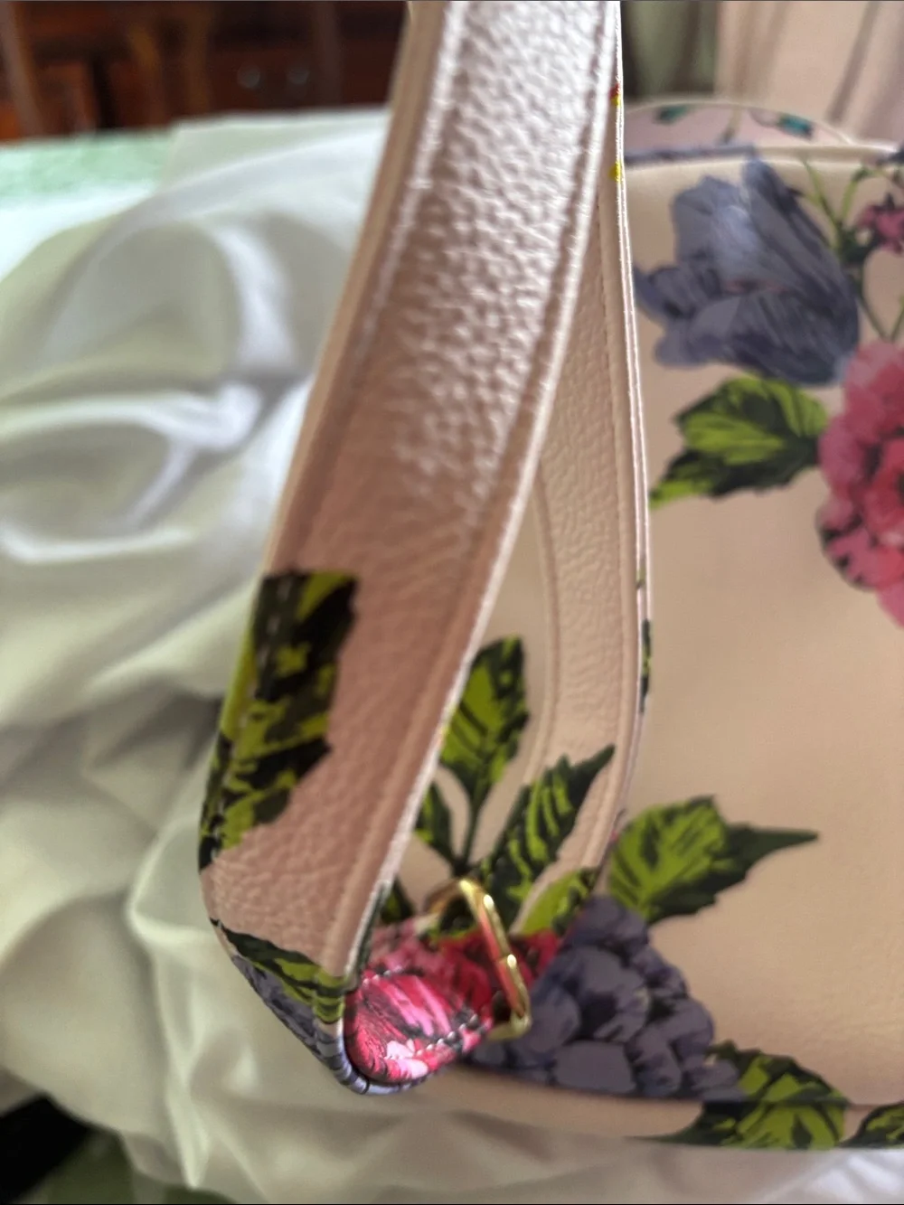 Betsey Johnson Cream Floral Mini Backpack with Black Accent & Gold Heart